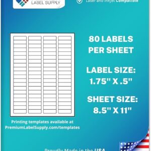 Easy Peel Address Labels, 0.5"x1.75", White, 80/Sheet, 25 sheets/Pack