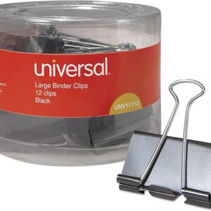 Binder Clips, Large, 2" Wide, 1" Capacity, Black, Pack of 12