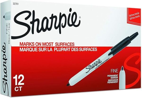Retractable fine point marker, Black, Pack of 12