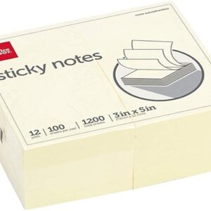 Self-Stick Notes, 3" x 5", Yellow, 100 Sheets Per Pad, Pack Of 12