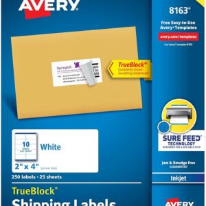 Shipping Labels, 2"x4", White, 10/Sheet, 25 sheets/Pack