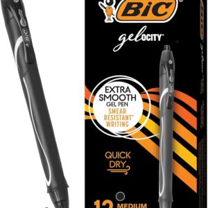 Retractable Gel Pen, 0.7 mm, Black, Pack of 12
