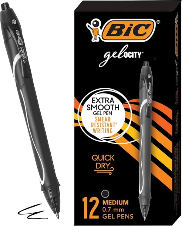 Retractable Gel Pen, 0.7 mm, Black, Pack of 12