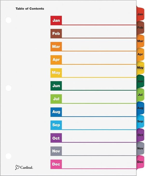 Preprinted Tab Dividers, Monthly, 1 set