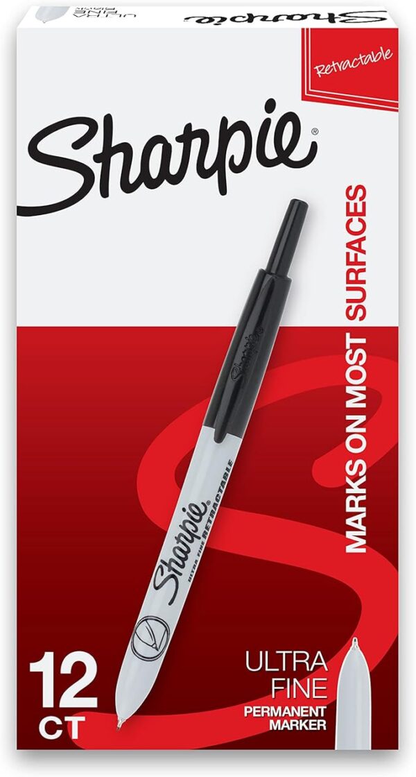 Retractable ultra-fine point marker, Black, Pack of 12