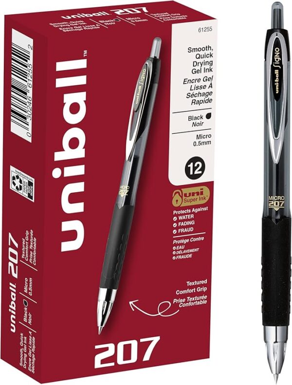 Retractable Gel Pen, Fine 0.5 mm, Black Ink, Black Barrel, Pack Of 12