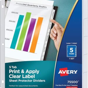 Printable 5-Tab Dividers, White Label, 1 set