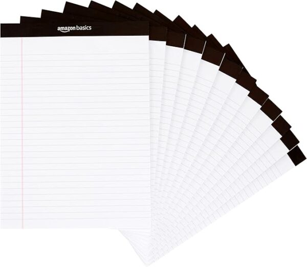 Perforated Writing Pads, Wide/Legal Rule, 8.5" x 11.75", White, 50 Sheets, Pack Of 12