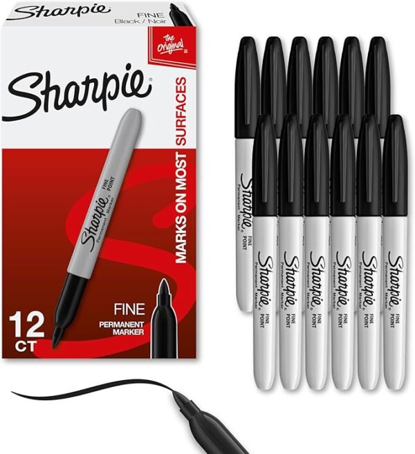 Permanent Fine-Point Markers, Black, Pack Of 12