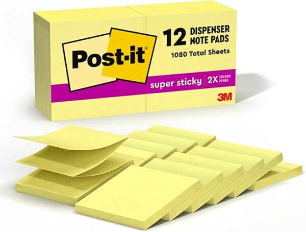 Self-Stick Notes, 3" x 3", Yellow, 100 Sheets Per Pad, Pack Of 12