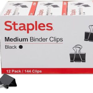 Binder Clips, Medium, 1 1/4" Wide, 5/8" Capacity, Black, Pack Of 144 (12 Boxes Of 12 Clips)