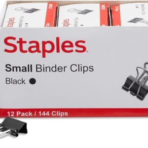 Binder Clips, Small, 3/4" Wide, 3/8" Capacity, Black, Pack Of 144 (12 Boxes Of 12 Clips)