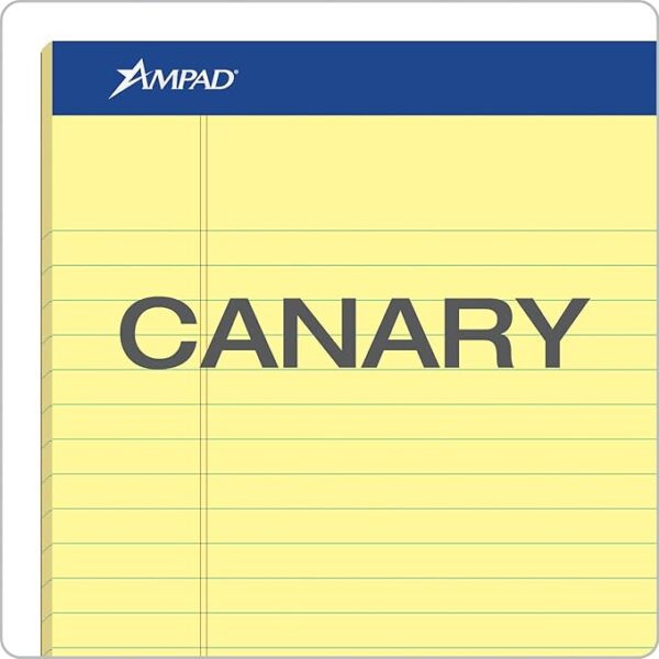 Perforated Writing Pads, Wide/Legal Rule, 8.5" x 11.75", Canary, 50 Sheets, Pack Of 12
